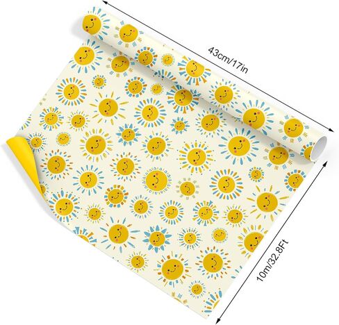 Jarthenaamcs Sun Smile Smile Wabs Duff Paper -Mini Roll- 17in × 32.8 قدمًا رحلة أول حول ورق Sun Glack Wrap Paper الأصفر المطبوع من أشعة الشمس المصنوعة in Kuwait
