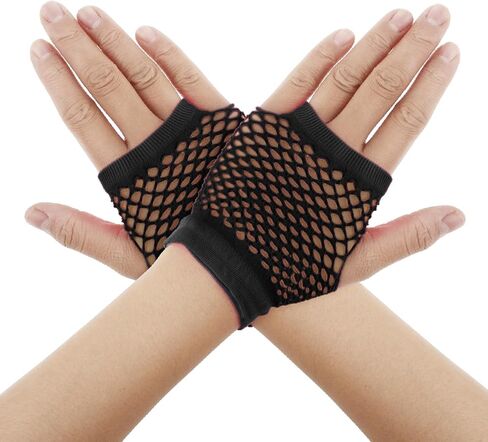 Lusofie Pink Short Fingerless Fishnet Gloves for Women Kids 90s Party Neon Fingerless Gloves Rose Red Rocker Clothes Fashion Net Mesh Gloves for 80s Masquerade Halloween Cosplay Role Play Supplies in Saudi Arabia