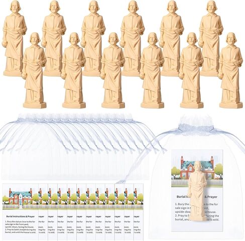 6 Sets St Joseph Statue for Selling House 6 Small Resin Saint Joseph Figurine with 6 Instruction Prayer Card and 6 Organza Bag, St Joseph Statue for Selling Homes in Saudi Arabia