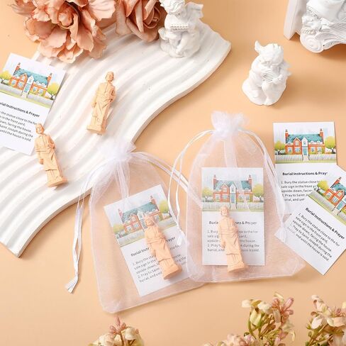 6 Sets St Joseph Statue for Selling House 6 Small Resin Saint Joseph Figurine with 6 Instruction Prayer Card and 6 Organza Bag, St Joseph Statue for Selling Homes in Saudi Arabia