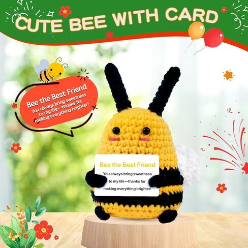 Bee Gifts Positive Crochet Animals: Birthday Gifts for Women Friends Sister Mom Wife Mother's Day, Cute Funny Bee Dolls with Inspirational Support Cards Emotional Potato Room Decors (BEE Kind) in Kuwait