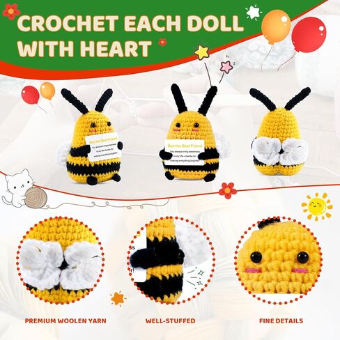 Bee Gifts Positive Crochet Animals: Birthday Gifts for Women Friends Sister Mom Wife Mother's Day, Cute Funny Bee Dolls with Inspirational Support Cards Emotional Potato Room Decors (BEE Kind) in Kuwait
