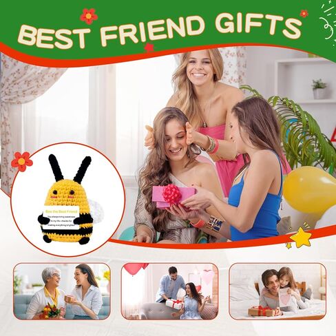 Bee Gifts Positive Crochet Animals: Birthday Gifts for Women Friends Sister Mom Wife Mother's Day, Cute Funny Bee Dolls with Inspirational Support Cards Emotional Potato Room Decors (BEE Kind) in Kuwait