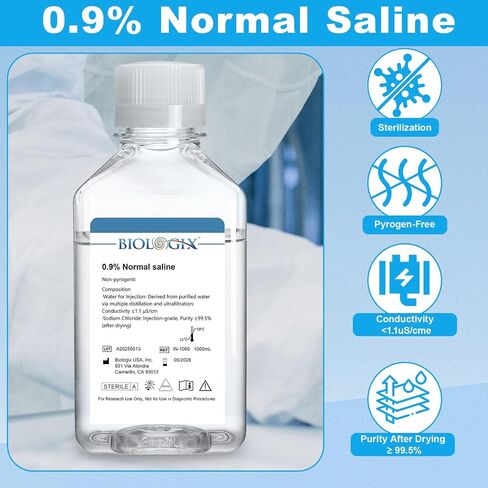 0.9% Normal Saline Solution, 1000ml 0.1um Filtration Sterilized SPSS Buffer for Lab Use, DNase/RNase/Protease/Pyrogen Free, Ready-to-Use, 1000ml/Bottle in Saudi Arabia