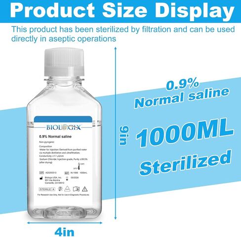 0.9% Normal Saline Solution, 1000ml 0.1um Filtration Sterilized SPSS Buffer for Lab Use, DNase/RNase/Protease/Pyrogen Free, Ready-to-Use, 1000ml/Bottle in Saudi Arabia