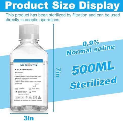 0.9% Normal Saline Solution, 500ml 0.1um Filtration Sterilized SPSS Buffer for Lab Use, DNase/RNase/Protease/Pyrogen Free, Ready-to-Use in Saudi Arabia