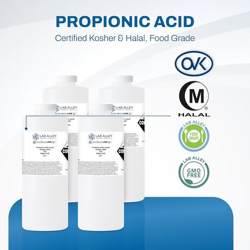 Lab Alley Propionic Acid, Liquid, FCC/Food Grade, Kosher Certified, Halal (1 Gallon Total (Pack of 4 x 1 Quart Bottles)) in Kuwait