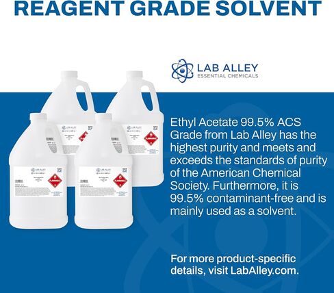 Lab Alley Ethyl Acetate 99.5 ٪ ACS Grade ، أعلى مذيب نقاء مناسب للتطبيقات الغذائية والصيدلانية - مجموع جالون (حزمة من 4 × 1 زجاجات كوارت) in Kuwait