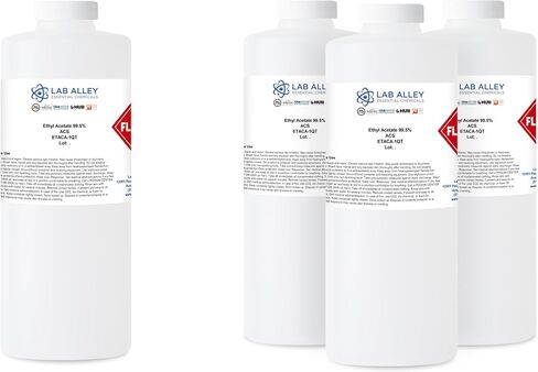 Lab Alley Ethyl Acetate 99.5 ٪ ACS Grade ، أعلى مذيب نقاء مناسب للتطبيقات الغذائية والصيدلانية - مجموع جالون (حزمة من 4 × 1 زجاجات كوارت) in Kuwait