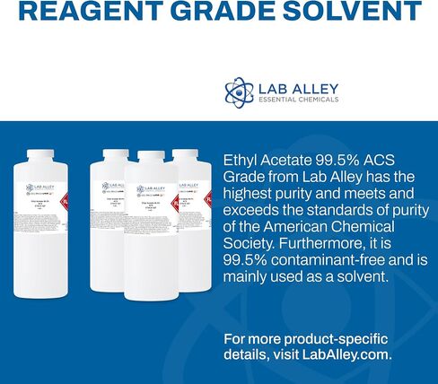 Lab Alley Ethyl Acetate 99.5 ٪ ACS Grade ، أعلى مذيب نقاء مناسب للتطبيقات الغذائية والصيدلانية - مجموع جالون (حزمة من 4 × 1 زجاجات كوارت) in Kuwait