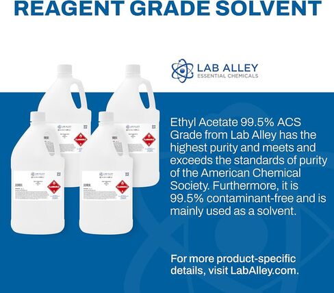 Lab Alley Ethyl Acetate 99.5 ٪ ACS Grade ، أعلى مذيب نقاء مناسب للتطبيقات الغذائية والصيدلانية - مجموع جالون (حزمة من 4 × 1 زجاجات كوارت) in Kuwait