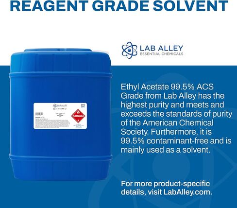 Lab Alley Ethyl Acetate 99.5 ٪ ACS Grade ، أعلى مذيب نقاء مناسب للتطبيقات الغذائية والصيدلانية - مجموع جالون (حزمة من 4 × 1 زجاجات كوارت) in Kuwait