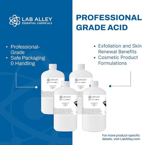 Lab Alley Glycolic Acid 70 ٪ ، درجة المختبر ، مثالية لإجراءات العناية بالبشرة - إجمالي جالون (حزمة من زجاجات كوارت 4 × 1) in Kuwait