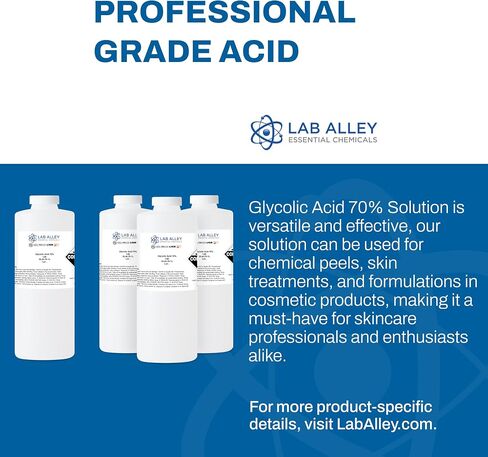 Lab Alley Glycolic Acid 70 ٪ ، درجة المختبر ، مثالية لإجراءات العناية بالبشرة - إجمالي جالون (حزمة من زجاجات كوارت 4 × 1) in Kuwait