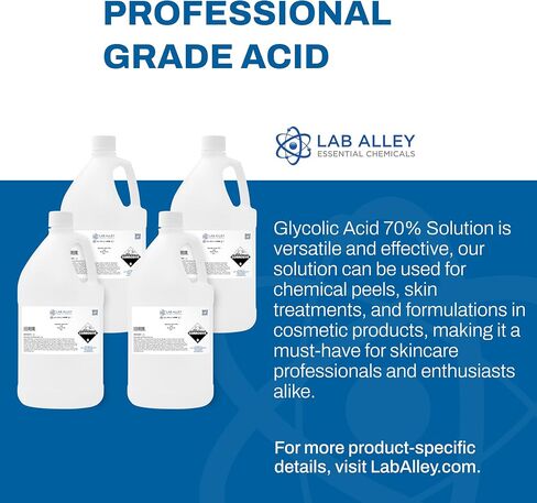 Lab Alley Glycolic Acid 70 ٪ ، درجة المختبر ، مثالية لإجراءات العناية بالبشرة - إجمالي جالون (حزمة من زجاجات كوارت 4 × 1) in Kuwait