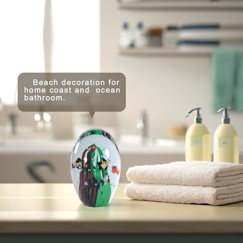 Hand Blown Glass Decorative Balls：Unique Ocean Wave Design, Elegant Paperweights for Office Desk, Coastal Room Decor, Beach Bathroom Decor, Sea Glass Art, Ocean Gift Idea （Blue） in Kuwait