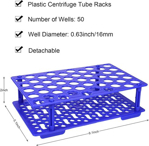 Removable Centrifuge Tube Rack Set – 10ml/15ml/50ml Multipurpose Lab Tube Holder, 2 Pack Large & Small Racks for Lab & Home Use (Blue - 50 Holes 1Pack) in Kuwait