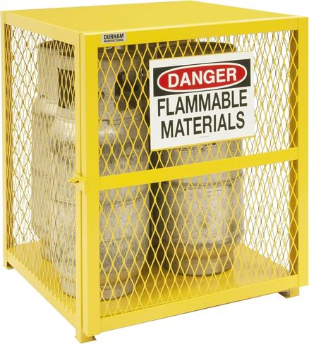 Durham Steel/Iron Vertical Cylinder Storage Cabinet, EGCVC4-50, 4 Cylinder Capacity, 30" Length x 30" Width x 33-1/2" Height, Yellow Powder Coat Finish in Saudi Arabia