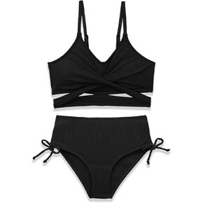 فتيات 2 قطعة السباحة في هاواي كريس كروس صليب البيكيني بدلة السباحة الصيفية الشاطئ مع وسادة الصدر 7-16T in Kuwait