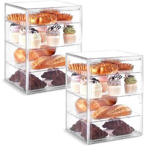 Pastry Display Case,Large Bread Box for Kitchen Countertop,4 Layers Adjustable Bakery Display Case,Clear Breadbox for Baked Goods Cookie Dessert Cupcake Kitchen Counter 15.5x11.4x9.9 Inch in Saudi Arabia