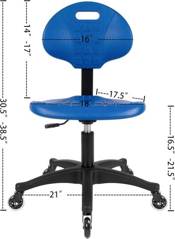 TAKE UR SEAT® Deluxe Polyurethane Lab Stool Chair, 5" Adjustable Table Height, Blue (Blade Wheels) in Kuwait