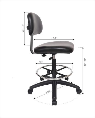 Chair Master FSS Series Square seat Tall (17"-22") seat Height Chair. Vinyl-for Office, Garage, Desk, Shop, Computer, Doctor, Medical, Easy to Clean! NO Footring (Black, Low Table Height) in Kuwait