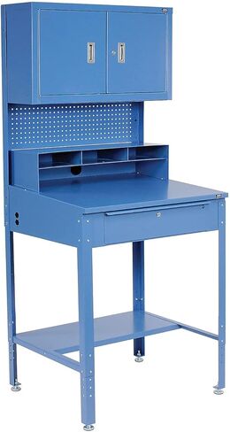 Global Industrial Shop Desk w/Pigeonhole Compartments, Cabinet Riser, 34-1/2"W x 30" D x 38 to 42-1/2"H, Blue in Kuwait