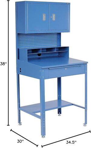 Global Industrial Shop Desk w/Pigeonhole Compartments, Cabinet Riser, 34-1/2"W x 30" D x 38 to 42-1/2"H, Blue in Kuwait