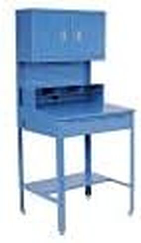 Global Industrial Shop Desk w/Pigeonhole Compartments, Cabinet Riser, 34-1/2"W x 30" D x 38 to 42-1/2"H, Blue in Kuwait