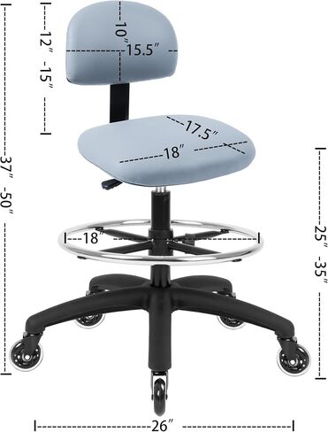 Chair Master FSS Series Square seat Tall (17"-22") seat Height Chair. Vinyl-for Office, Garage, Desk, Shop, Computer, Doctor, Medical, Easy to Clean! NO Footring (Black, Low Table Height) in Kuwait