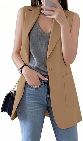 IDEALSANXUN Womens Long Vest Sleeveless Blazer Dressy Spring Summer Suit Jackets in Saudi Arabia