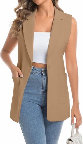 IDEALSANXUN Womens Long Vest Sleeveless Blazer Dressy Spring Summer Suit Jackets in Saudi Arabia