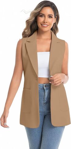 IDEALSANXUN Womens Long Vest Sleeveless Blazer Dressy Spring Summer Suit Jackets in Saudi Arabia