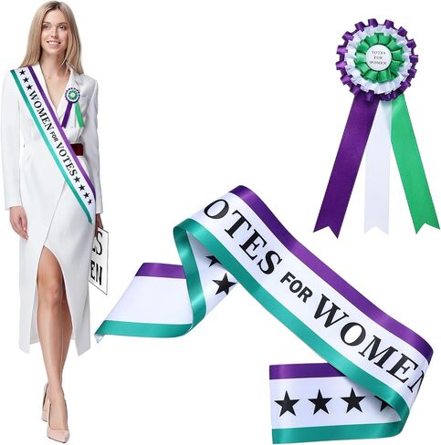 3 Pcs Victorian Suffragette Costume Kit 3 Colors Sash Rosette Vote for Women Hand Sign Suffragette Accessories in Kuwait