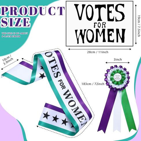 3 Pcs Victorian Suffragette Costume Kit 3 Colors Sash Rosette Vote for Women Hand Sign Suffragette Accessories in Kuwait