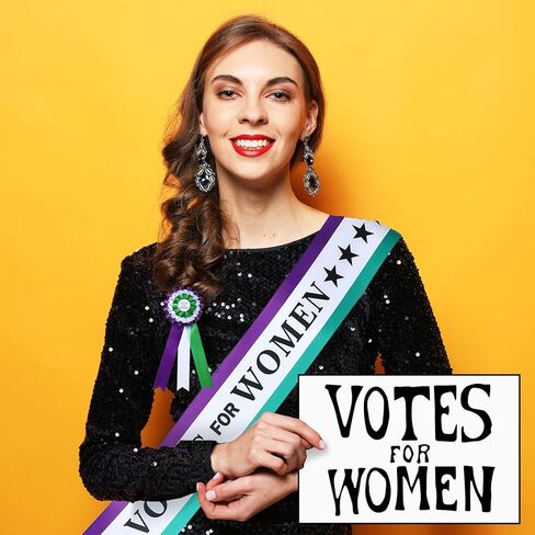 3 Pcs Victorian Suffragette Costume Kit 3 Colors Sash Rosette Vote for Women Hand Sign Suffragette Accessories in Kuwait