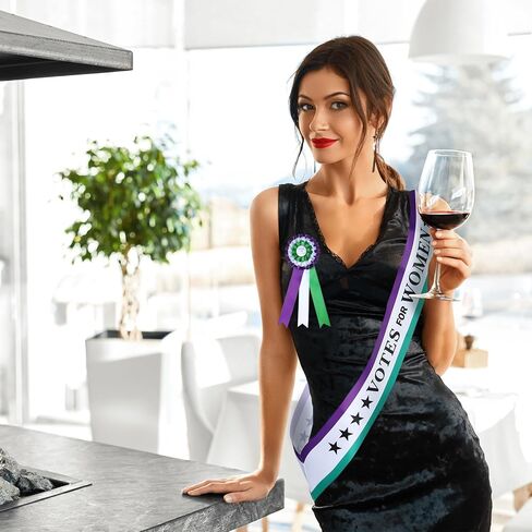 3 Pcs Victorian Suffragette Costume Kit 3 Colors Sash Rosette Vote for Women Hand Sign Suffragette Accessories in Kuwait