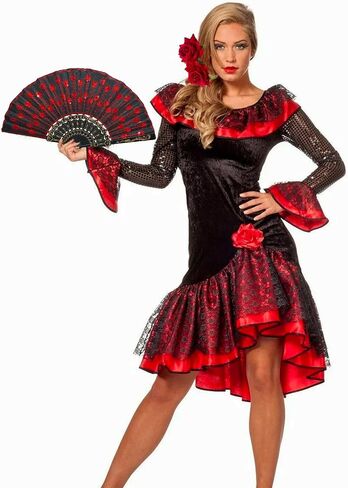 Women Rose Flower Hair Clip Flamenco Accessories,Embroidered Sequins Fabric Handheld Folding Fan,Choker and Earrings for Flamenco Dancer Costume Halloween Cosplay Party 4PCS in Saudi Arabia