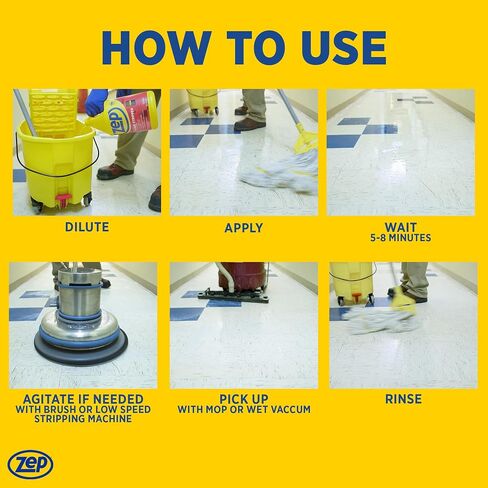 ZEP Heafty -Duty Floor Stripper Ammonia Free Concentrate - 1 جالون (حالة من 2) ECZULFFS1282 - تزيل صيغة الطوائف المنخفضة ، والتلميع ، والتراكم الثقيل على الأرضيات in Kuwait