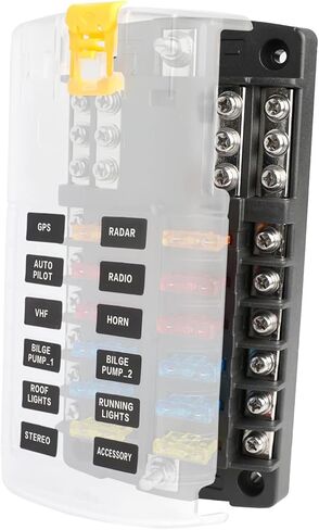 12 Way Marine Fuse Block مع مؤشر LED ، غطاء مقاوم للماء ومقاوم للرطوبة ، 12/24 فولت DC ، 30A لكل دائرة ، 100A لكل لوحة ، ATC/ATO Fuse ، PBT & PC ، in Kuwait
