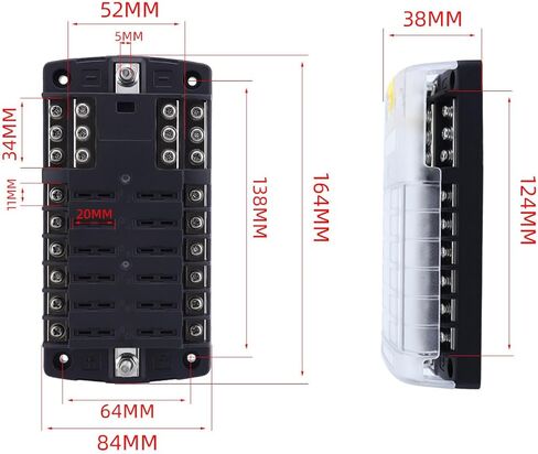 12 Way Marine Fuse Block مع مؤشر LED ، غطاء مقاوم للماء ومقاوم للرطوبة ، 12/24 فولت DC ، 30A لكل دائرة ، 100A لكل لوحة ، ATC/ATO Fuse ، PBT & PC ، in Kuwait