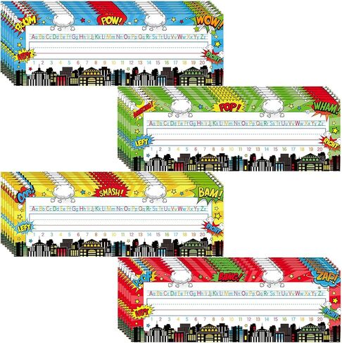 Faccito 40 Pcs Classroom Name Plate, Traditional Manuscript Flat Left or Right Alphabet Name Tags Decoration with Adhesive Dots for School Classroom Student Desks Supply(Rainbow Style) in Kuwait
