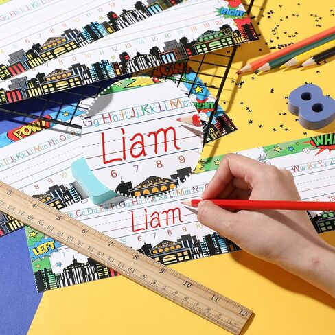 Faccito 40 Pcs Classroom Name Plate, Traditional Manuscript Flat Left or Right Alphabet Name Tags Decoration with Adhesive Dots for School Classroom Student Desks Supply(Rainbow Style) in Kuwait