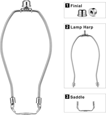 Lamp Harp 8 Inch, 2 Set [Heavy Duty] Lamp Harp Holder with Lamps Finial Caps and 3/8 Standard Saddle + E26 Light Base for Table and Floor Lamps (Silver) in Kuwait