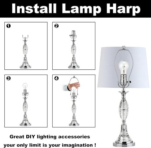 Lamp Harp 8 Inch, 2 Set [Heavy Duty] Lamp Harp Holder with Lamps Finial Caps and 3/8 Standard Saddle + E26 Light Base for Table and Floor Lamps (Silver) in Kuwait