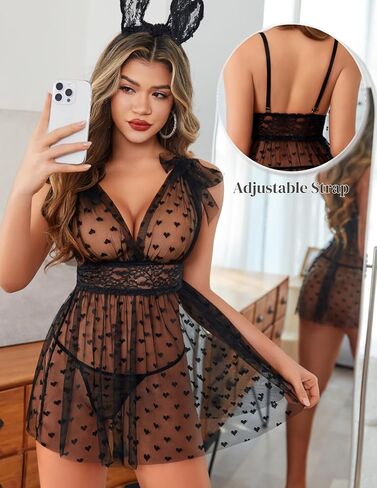 Avidlove الملابس الداخلية للنساء شفاف الشبكة الدانتيل Babydoll Chemise v الرقبة نوم ملابس نوم Sexy Boudoir Outfits S-XXL in Kuwait