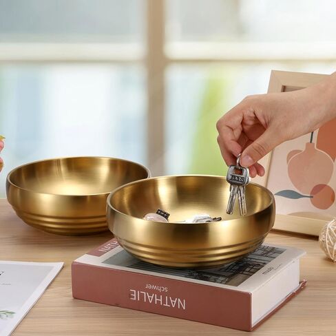 Key Bowl for Entryway Table Decorative Key Dish for Organizing Tabletop Catch All Bowl Gold Fruit Bowl for Kitchen Counter, Coffee Table,7.1 Inches in Kuwait