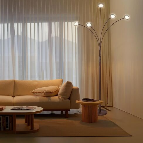 Brightech Orion Arc Floor Lamp for Living Room, Tree Floor Lamp with 5 Adjustable Arms, Multi-Head Standing Lamp with Flexible Rotating LEDs for Bedroom, Dorm - Bright Hanging Lighting - Satin Nickel in Saudi Arabia