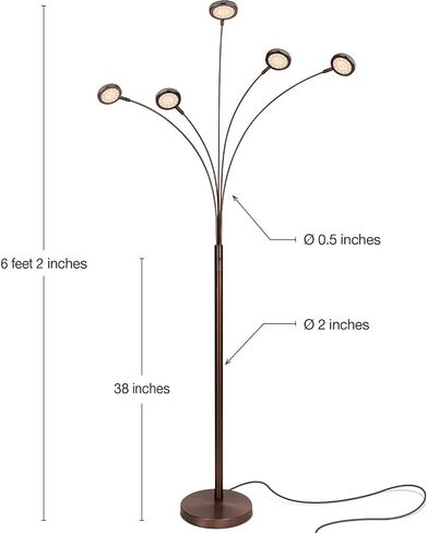 Brightech Orion Arc Floor Lamp for Living Room, Tree Floor Lamp with 5 Adjustable Arms, Multi-Head Standing Lamp with Flexible Rotating LEDs for Bedroom, Dorm - Bright Hanging Lighting - Satin Nickel in Saudi Arabia