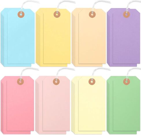 120PCS Blank Shipping Tag, 4 3/4 x 2 3/8 inches Manila Label Tags with String Attached Reinforced Hole Writable Large Marking Hang Tags with Wire (Morandi) in Kuwait